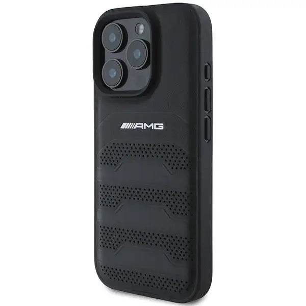AMG Leather Debossed Lines Black Logo iPhone 16 Pro Case - Black - Cell phone cases and covers<<<HurtelXML