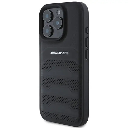 AMG Leather Debossed Lines Black Logo iPhone 16 Pro Max Case - Black - Cell phone cases and covers<<<HurtelXML