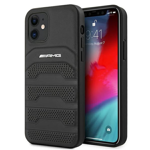 AMG Leather Debossed Lines case for iPhone 12 mini - black - Cell phone cases and covers<<<HurtelXML