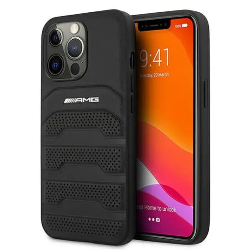 AMG Leather Debossed Lines case for iPhone 13 Pro / iPhone 13 - black - Cell phone cases and covers<<<HurtelXML