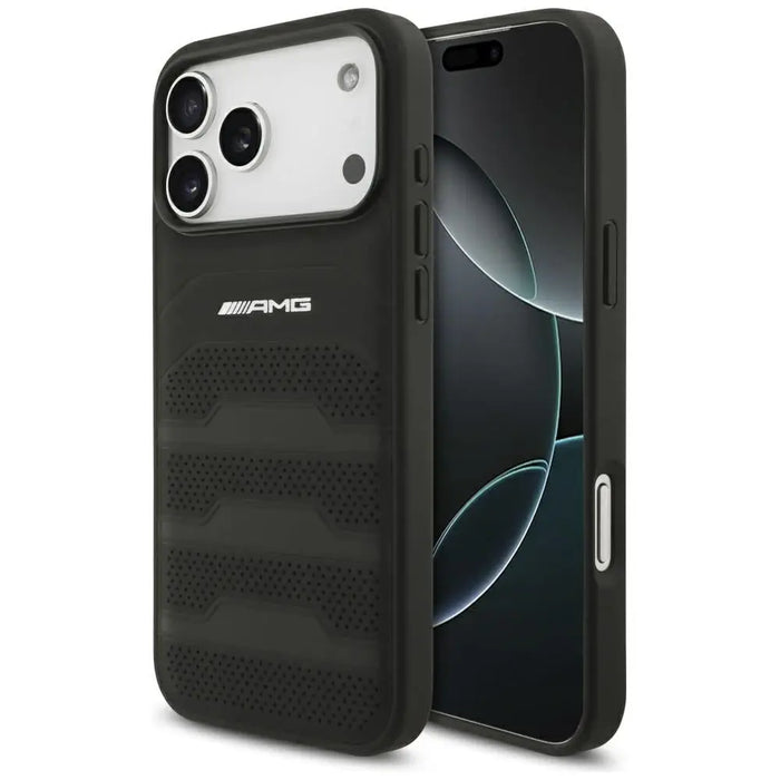 AMG Leather Debossed Lines Logo Case for iPhone 17 Pro Max - Black - Cell phone cases and covers<<<HurtelXML