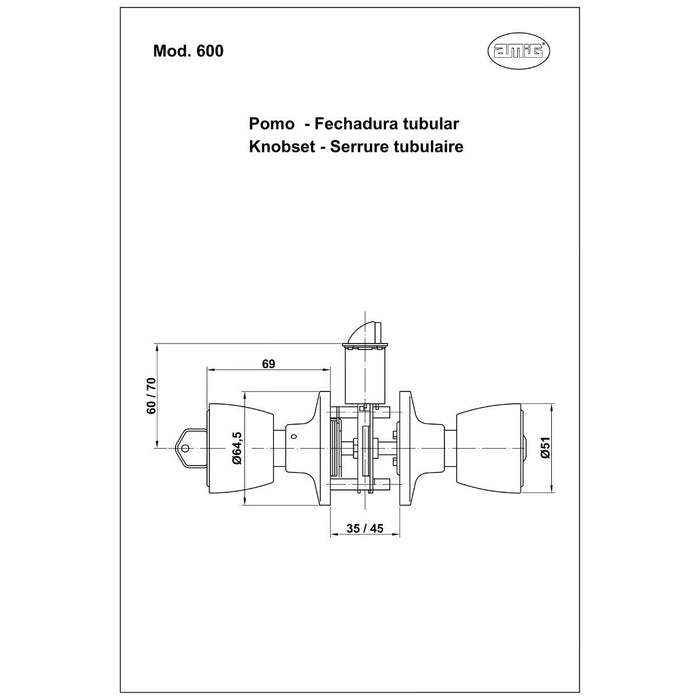 LOCK WITH HANDLE AMIG 601/12566