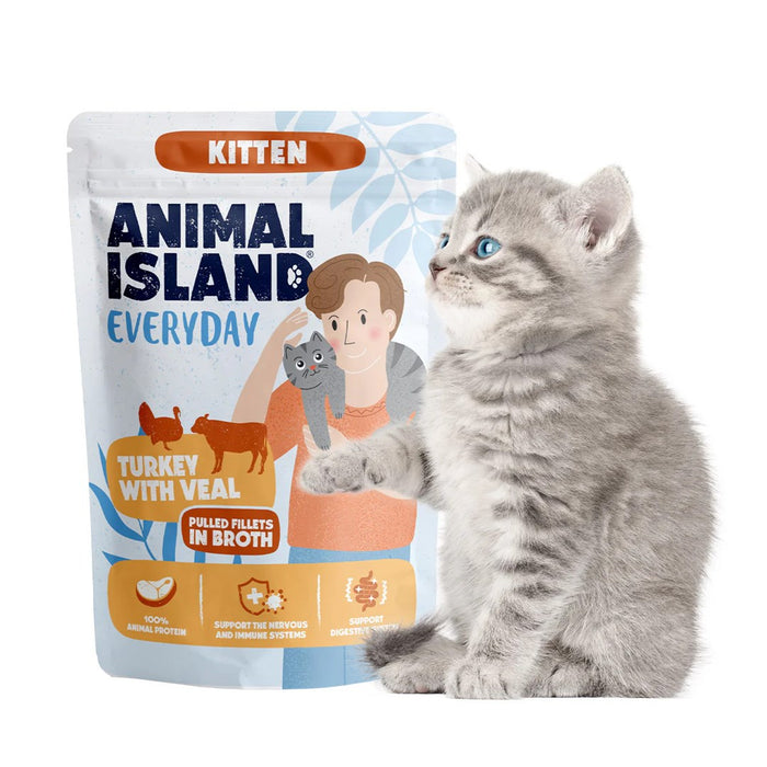 ANIMAL ISLAND Everyday Kitten Turkey with veal in broth - wet cat food - 85g