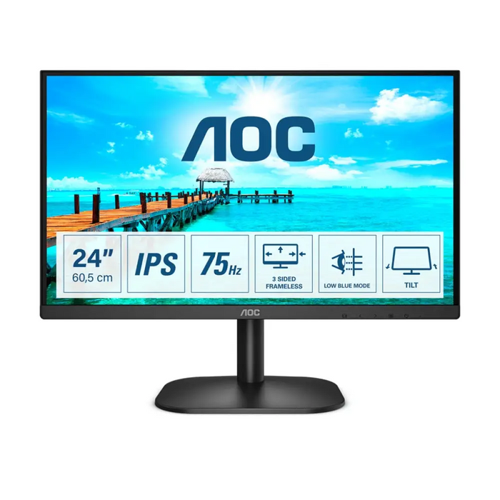 AOC 24B2XDA 23.8inch IPS WLED FHD 1920x1080 16:9 250nit 75Hz 1000:1 4ms HDMI1.4 VGA DVI Headphone out Black - Monitors