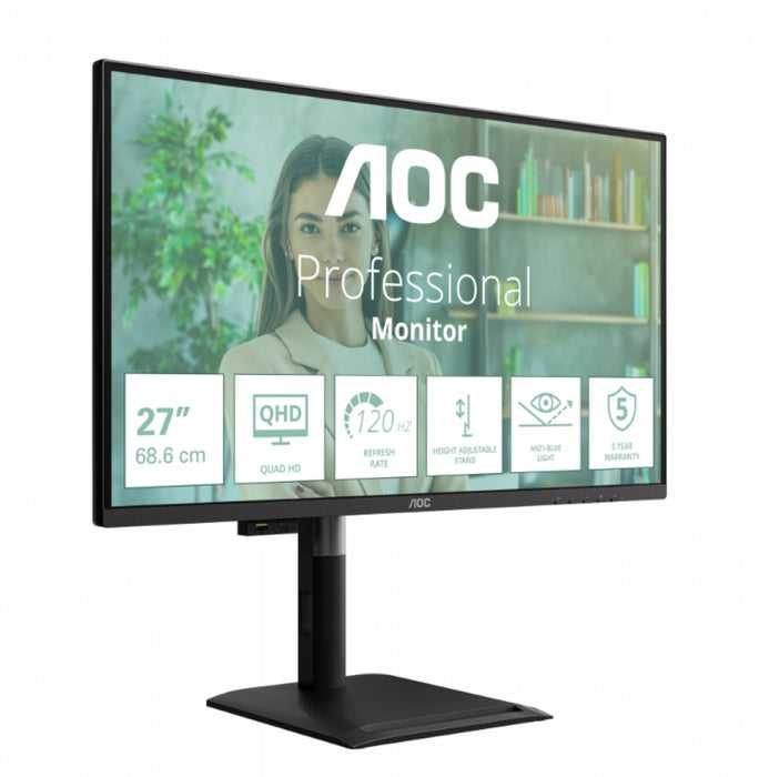Monitor AOC Q27P4U, 27" IPS WLED, 2560x1440@120Hz, 4ms GtG, 350cd m2, 1500:1, DCR 50M:1, Adaptive Sy