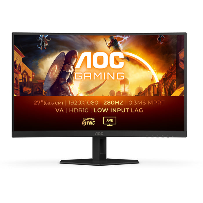AOC C27G4ZXE, 27" Curved 1500R, VA, WLED, 1920x1080@280Hz, 1ms GtG, 0.3ms MPRT, 300cd m/2, 4000:1, 80M:1 DCR, Adaptive Sync, FlickerFree, Low Blue Light, Tilt, 2xHDMI, DP