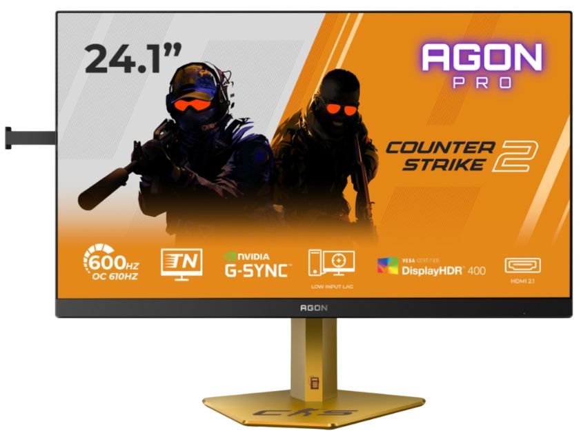 AOC CS24A, 24.1" TN eSports WLED, 1920x1080@610Hz (OC, Native 600Hz), 0.5ms GtG, 0.3ms MPRT, 500cd m/2, 1000:1, DCR 80M:1, Adaptive Sync, FlickerFree, Low Blue Light, Tilt, Height Adjust, Pivot, Swivel, 2xHDMI, DP, USB hub