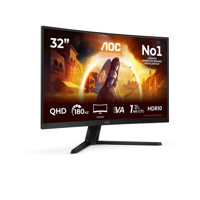 AOC CQ32G4VE, 31.5" Curved 1500R, Fast VA WLED, 2560x1440@180 Hz, 1ms GtG, 0.5ms MPRT, 300 cd/m2, 3500:1, 80M:1 DCR, Adaptive Sync, Flicker Free, Low Blue Light, Tilt, 2xHDMI, DP