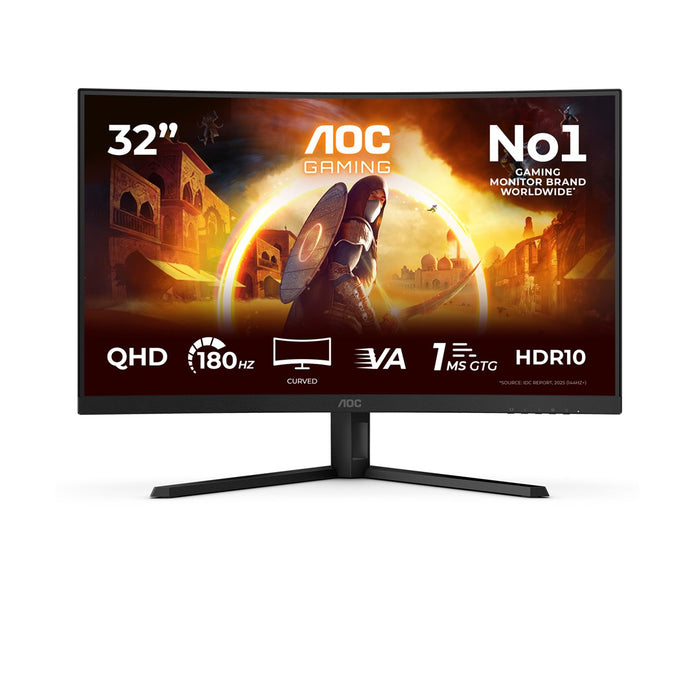 AOC CQ32G4VE, 31.5" Curved 1500R, Fast VA WLED, 2560x1440@180 Hz, 1ms GtG, 0.5ms MPRT, 300 cd/m2, 3500:1, 80M:1 DCR, Adaptive Sync, Flicker Free, Low Blue Light, Tilt, 2xHDMI, DP