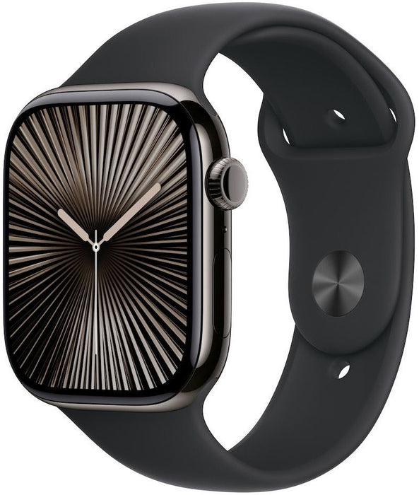 Apple Watch S10 Cellular 42mm Slate Titanium Case with Black Sport Band - M/L