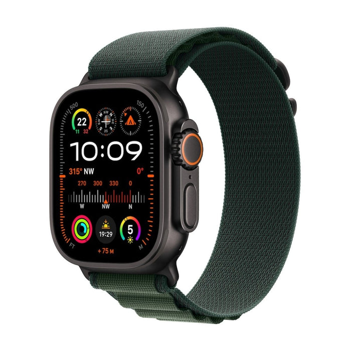 Apple Watch Ultra2 v2 Cellular 49mm Black Titanium Case with Dark Green Alpine Loop - Small