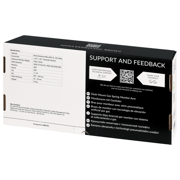 ARCTIC X1-3D Desk Monitor Stand, Adjustable, 13"-43", 10 kg, Black