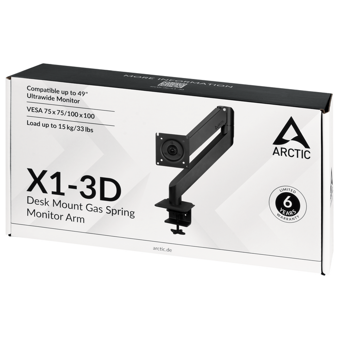 ARCTIC X1-3D Desk Monitor Stand, Adjustable, 13"-43", 10 kg, Black