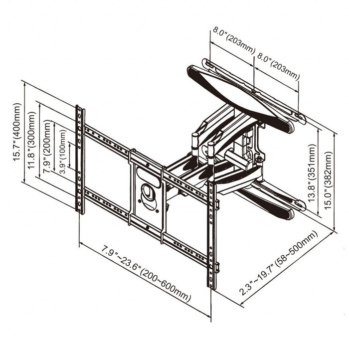 GART LCD/LED TV mount 40-75" 45 kg vertical/horizontal adjustment 58-380 mm max VESA 600x400