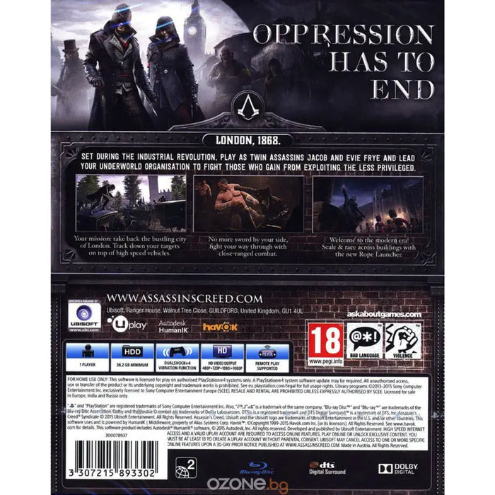 Assassin’s Creed Syndicate Game (PS4) - Игри<<<Конзоли и аксесоари<<<ТВ Аудио Gaming<<<ZoraSite
