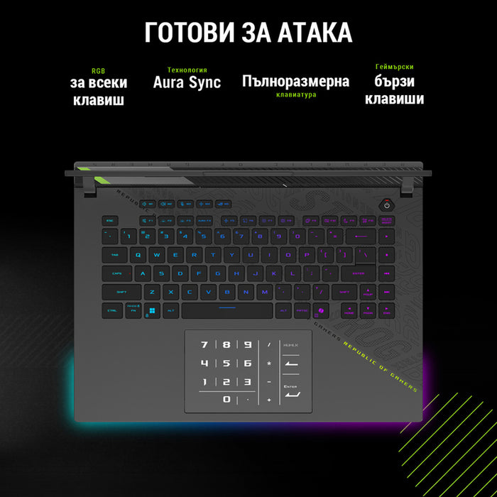 Gaming laptop ASUS ROG STRIX G16 G614PR-RV022W 16.0 ", AMD RYZEN 9 8940HX, RAM 32 GB, SSD 1000 GB, NVIDIA GEFORCE RTX5070 TI, 12 GB GDDR7, WINDOWS 11, ECLIPSE GRAY