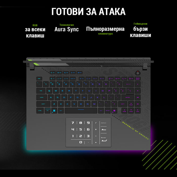 Gaming laptop ASUS ROG Strix G16 G615JMR-RV103W 16.0 ", INTEL CORE I7-14650HX, RAM 32 GB, SSD 1000 GB, NVIDIA GEFORCE RTX5060, 8 GB GDDR7, WINDOWS 11, ECLIPSE GRAY