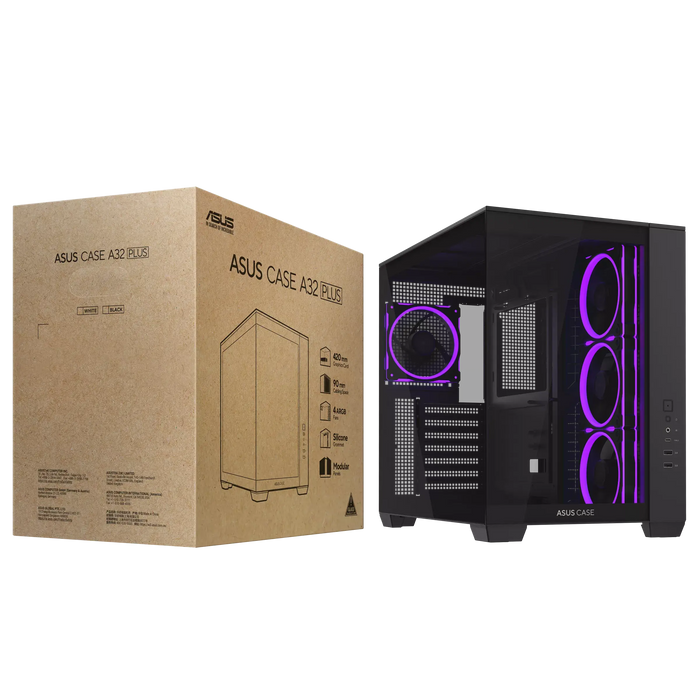Box ASUS A32 PLUS Tempered Glass + 4 ARGB Fans - Black