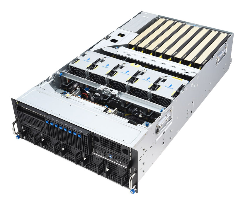 Platforma Asus Rack (4U) ESC8000A-E13X AMD EPYC 9005 (8xNVMe, 2xM.2, 2x10Gbe, 8xQSFP, IPMI, R3200W)