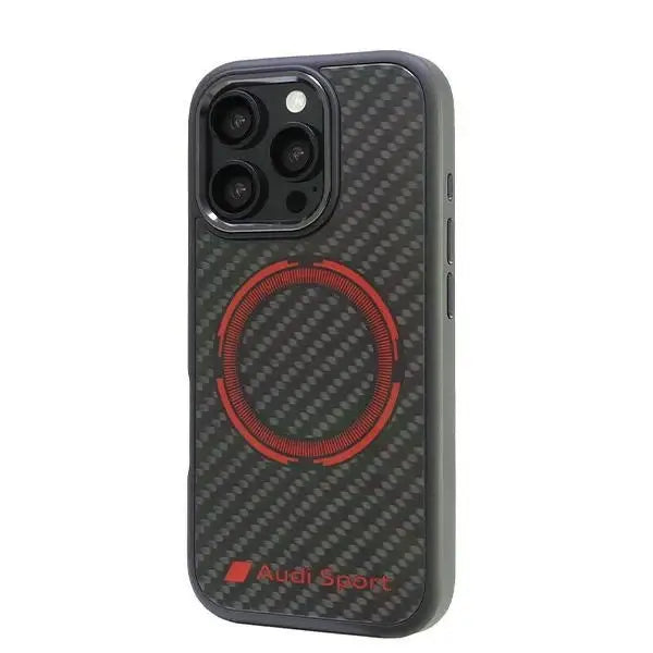 Audi Carbon Fiber Sport Red Circle MagSafe Case for iPhone 16 Pro 6.3’’ - Black - Cell phone cases