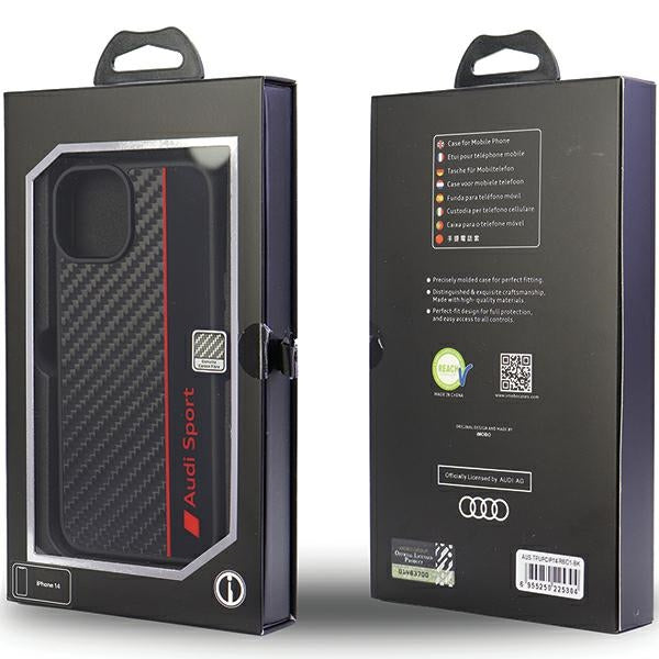 Audi Carbon Fiber Stripe iPhone 14 6.1’’ black/black hardcase AUS-TPUPCIP14-R8/D1-BK - Cell phone cases