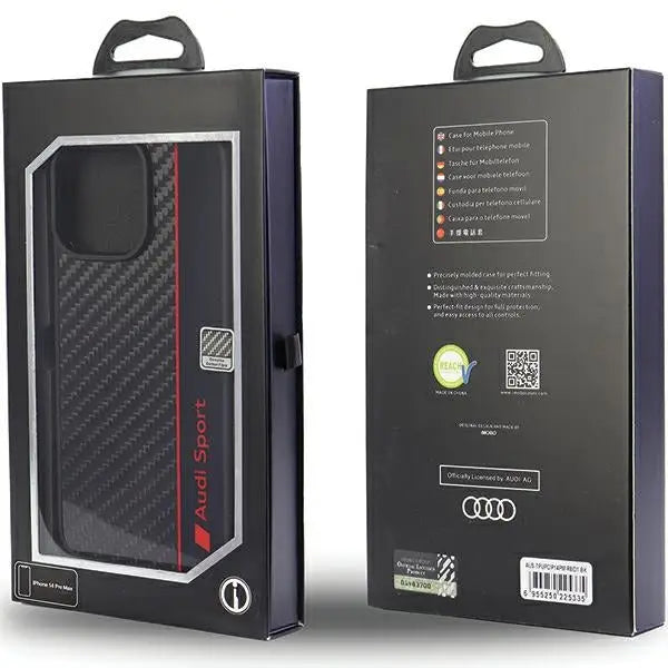 Audi Carbon Fiber Stripe iPhone 14 Pro Max 6.7’’ black/black hardcase AUS-TPUPCIP14PM-R8/D1-BK - Cell phone cases