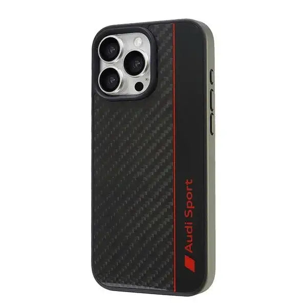Audi Carbon Fiber Stripe iPhone 16 Pro Max 6.9’’ black hardcase AUS-TPUPCIP16PM-R8/D1-BK - Cell phone cases