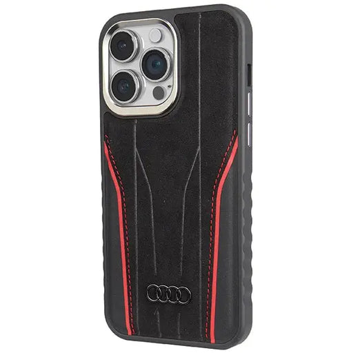 Audi Genuine Leather case with MagSafe for iPhone 15 Pro Max - black and red - Cell phone cases and covers<<<HurtelXML