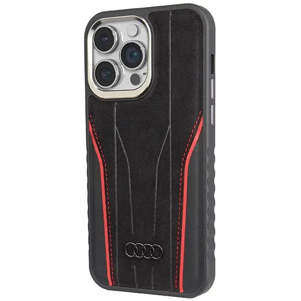 Audi Genuine Leather case with MagSafe for iPhone 15 Pro Max - black and red - Cell phone cases and covers<<<HurtelXML