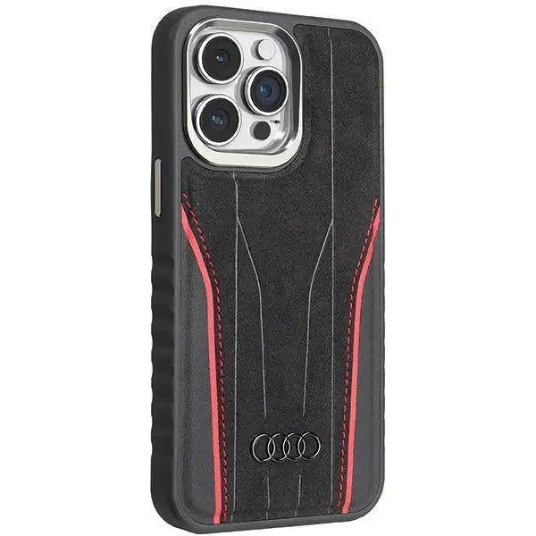 Audi Genuine Leather case with MagSafe for iPhone 15 Pro Max - black and red - Cell phone cases and covers<<<HurtelXML