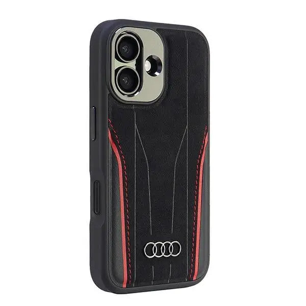 Audi Genuine Leather MagSafe iPhone 16 6.1’’ black-red hardcase AU-TPUPCMIP16-R8/D3-RD - Cell phone cases