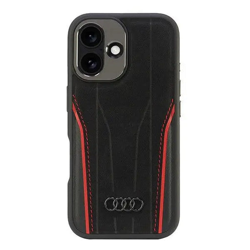 Audi Genuine Leather MagSafe iPhone 16 6.1’’ black-red hardcase AU-TPUPCMIP16-R8/D3-RD - Cell phone cases