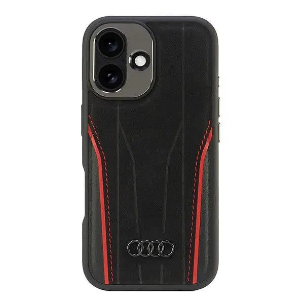 Audi Genuine Leather MagSafe iPhone 16 6.1’’ black-red hardcase AU-TPUPCMIP16-R8/D3-RD - Cell phone cases