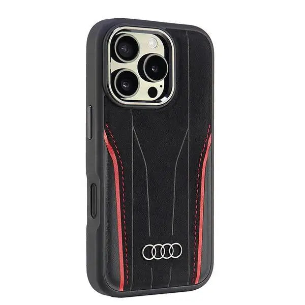 Audi Genuine Leather MagSafe iPhone 16 Pro 6.3’’ black-red hardcase AU-TPUPCMIP16P-R8/D3-RD - Cell phone cases