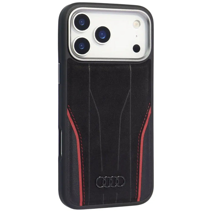 Audi R8 Genuine Leather MagSafe Case for iPhone 17 Pro - Black and Red - Cell phone cases and covers<<<HurtelXML