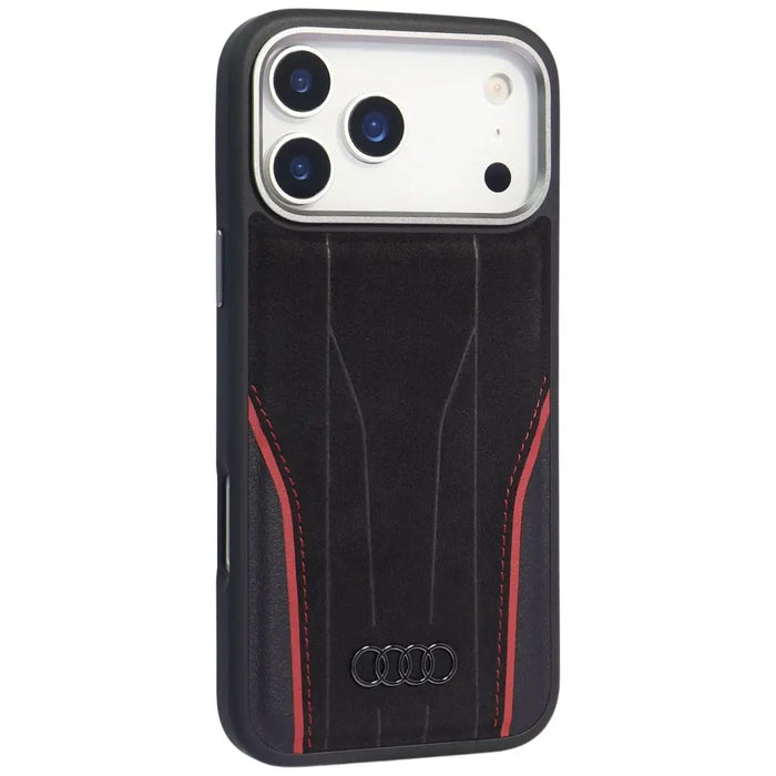 Audi R8 Genuine Leather MagSafe Case for iPhone 17 Pro Max - Black and Red - Cell phone cases and covers<<<HurtelXML