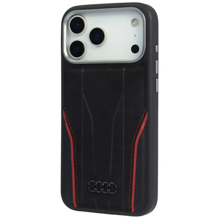 Audi R8 Genuine Leather MagSafe Case for iPhone 17 Pro Max - Black and Red - Cell phone cases and covers<<<HurtelXML