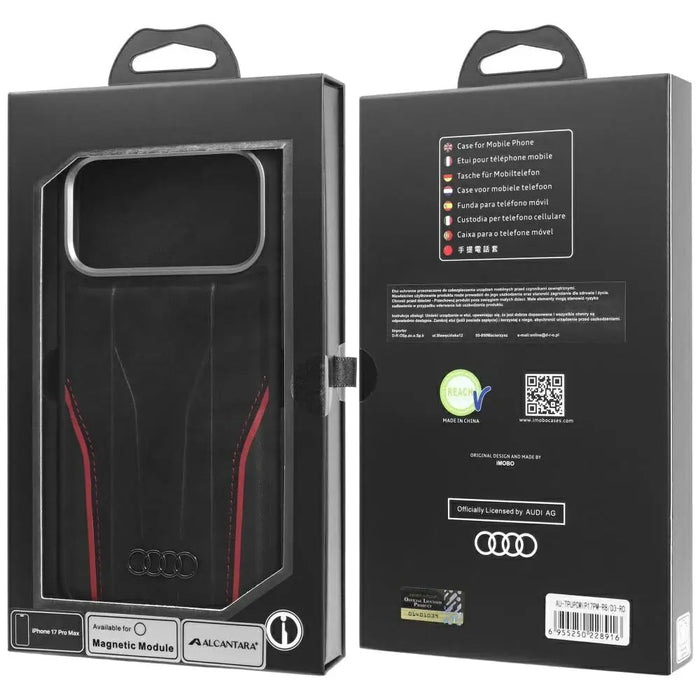 Audi R8 Genuine Leather MagSafe Case for iPhone 17 Pro Max - Black and Red - Cell phone cases and covers<<<HurtelXML