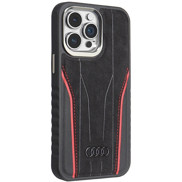 Audi Genuine Leather case with MagSafe for iPhone 15 Pro - black and red