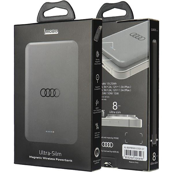 Powerbank Audi Big Logo MagSafe inductive 15W 5000mAh - gray