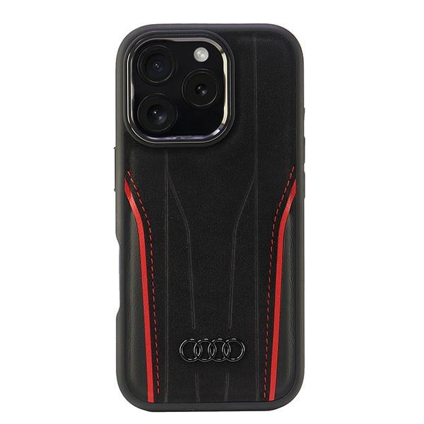 Audi Genuine Leather MagSafe iPhone 16 Pro 6.3" black-red hardcase AU-TPUPCMIP16P-R8/D3-RD