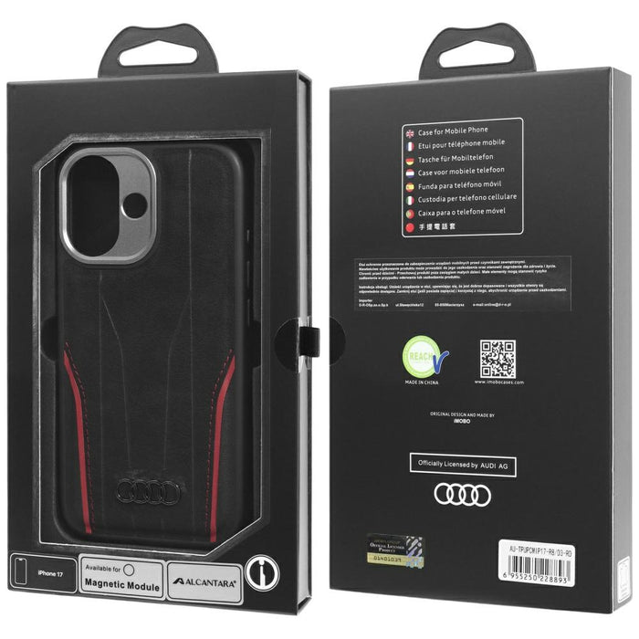 Audi R8 Genuine Leather MagSafe Case for iPhone 17 - Black and Red