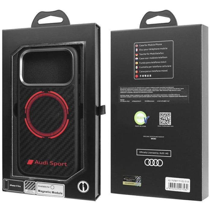 Audi RSQ Carbon Fiber Sport Red Circle MagSafe Case for iPhone 17 Pro - Black