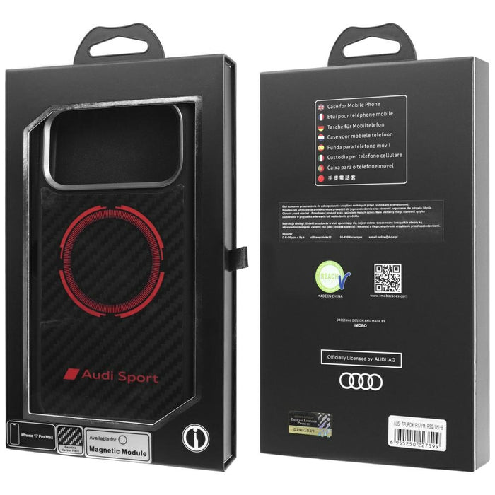 Audi RSQ Carbon Fiber Sport Red Circle MagSafe Case for iPhone 17 Pro Max - Black