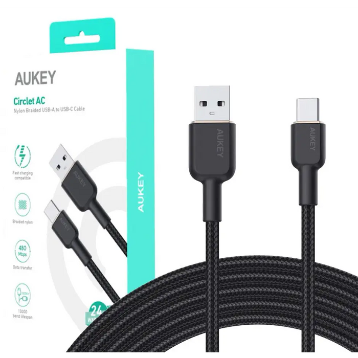 AUKEY CB-NAC2 USB-C Type-C Power Delivery PD 60W 3A 1.8m Nylon Black - USB cablesAKG-KAB<<<GSM accessoriesAKG<<<ActionPL