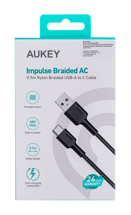 AUKEY CB-CD30 USB cable 0.9 m USB A USB C Black