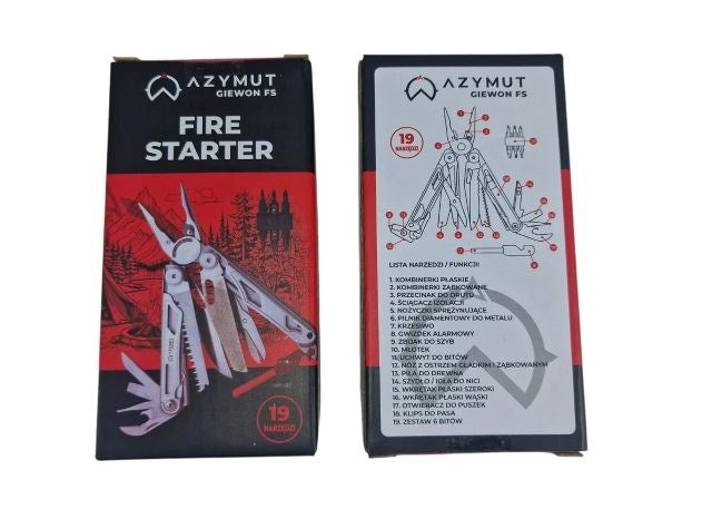 AZYMUT Giewon FS Multitool - Fire Starter - 19 tools - flint + whistle + belt holster (H2038A)