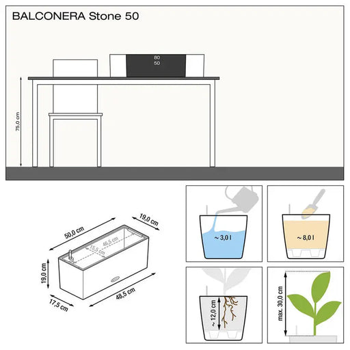 BALCONY 50CM LECHUZA STONE - Сандъци<<<Саксии кашпи и цветарници<<<Градина<<<Praktiker&&&Сандъци<<<Саксии кашпи и