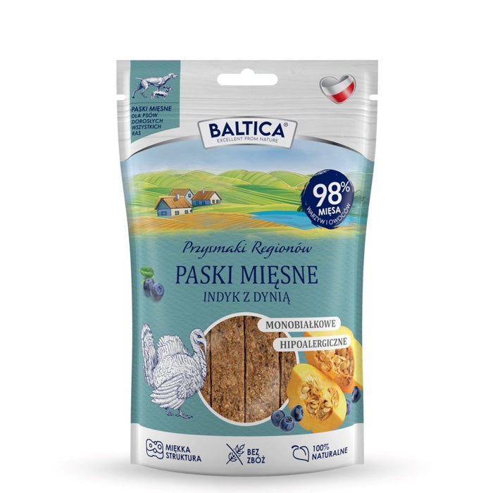 BALTICA Przysmaki Regionów Mono Meat Strips Turkey with Pumpkin – dog treat – 90 g