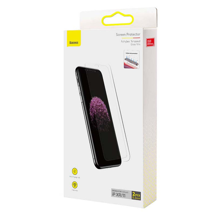 Baseus 0.3mm Full-glass Tempered Glass Film(2pcs pack) for iPhone XR/11 6.1inch - For smartphones<<<Tempered glass